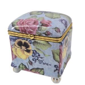 La Dolce Vita Priscilla Collection Floral Blue Trinket Box Porcelain JA Designs
